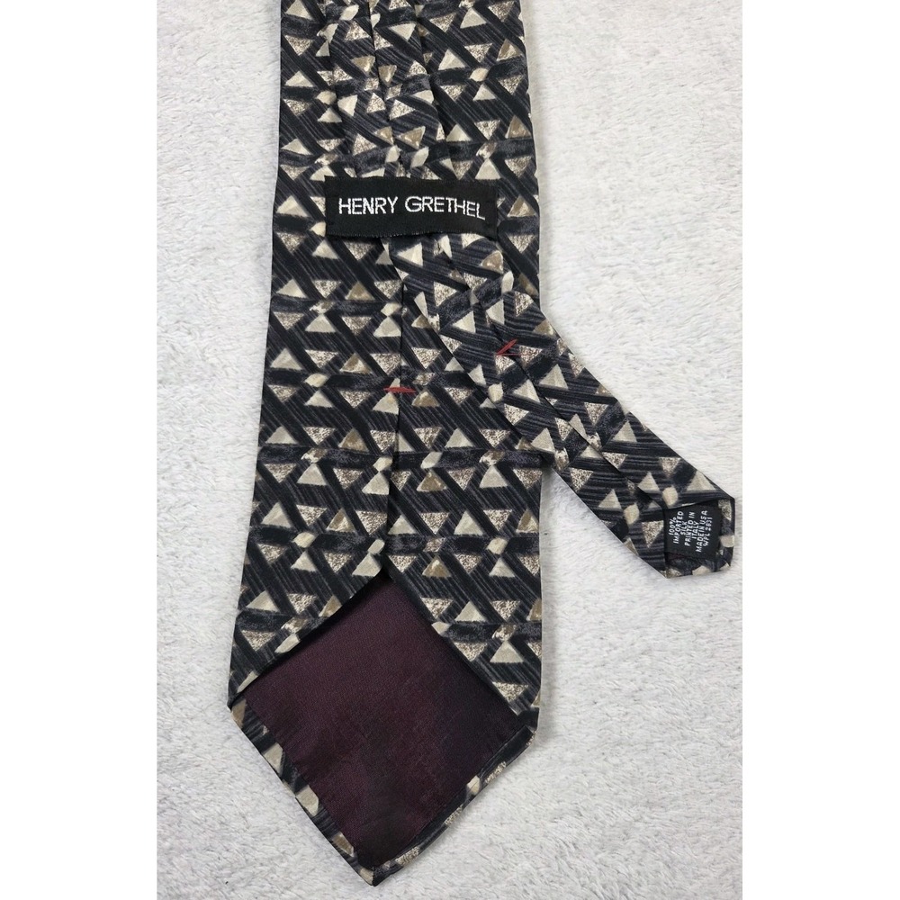 Vintage 90s Henry Grethel Silk Tie Geometric Abstract Made in USA"